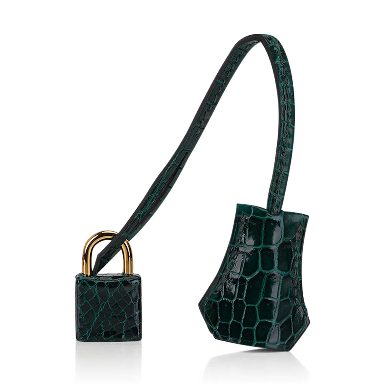 Lustrous Deep Emerald Jewel Scaled Sharp Edge Compact Trapezoid Tote With Luminous Warm Golden Twist Lock Hardware And Matching Scaled Suspended Padlock Charm