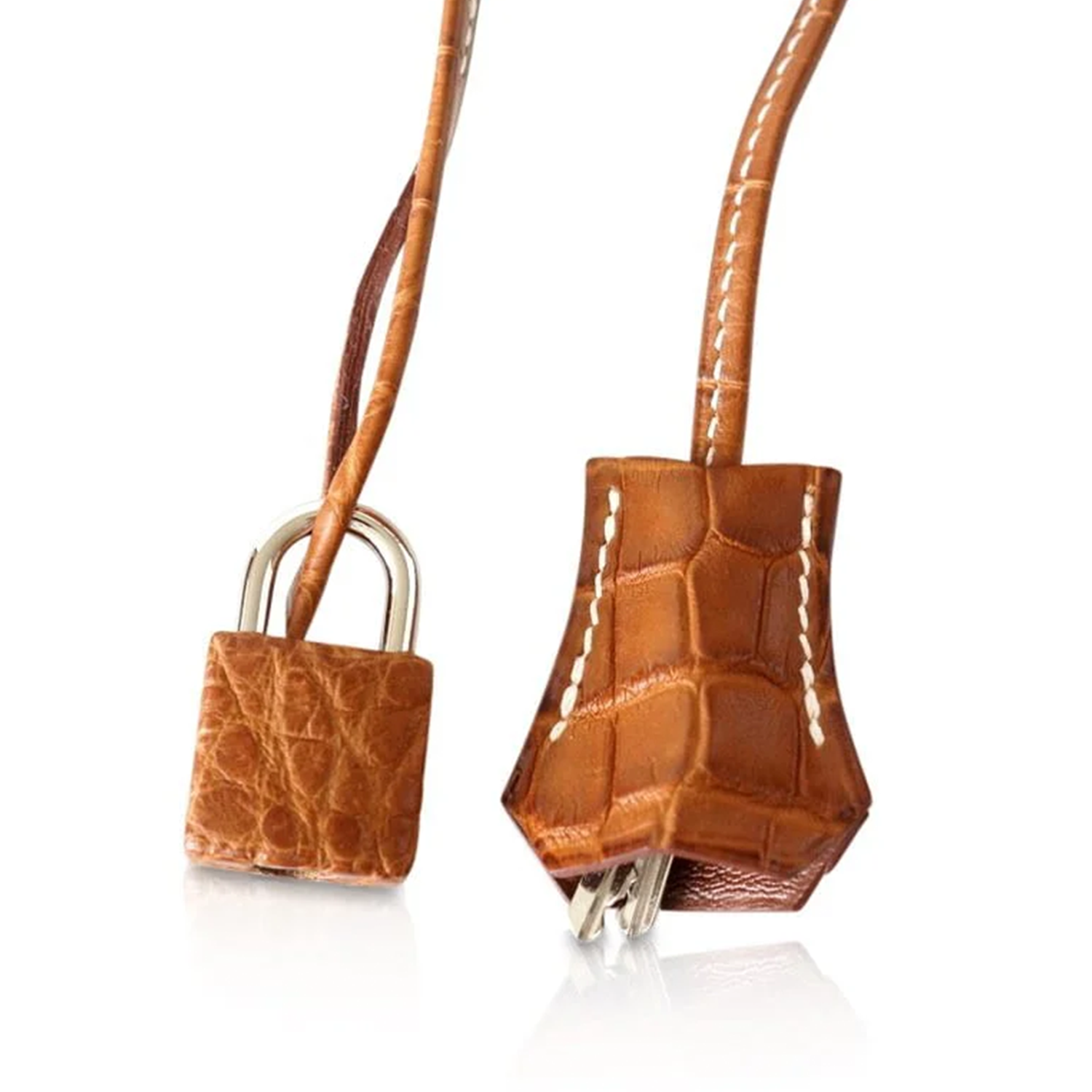 Warm Vintage Amber Tan Matte Scaled Medium Structured Trapezoid Tote With Cool Silvery Twist Lock Hardware And Delicate Off White Contrast Edge Stitching